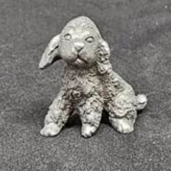 Vintage Rawcliffe Pewter Poodle Sitting Puppy Miniature and pewter in color
